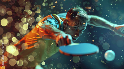 Table Tennis - Backhand Stroke: A table tennis player executing a powerful backhand stroke during a match, showcasing technique and speed