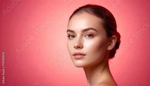 Portrait of young beautiful woman with perfect smooth skin. Concept of natural beauty, cosmetology, cosmetics, skin care and plastic surgery, modeling and cosmetic uses