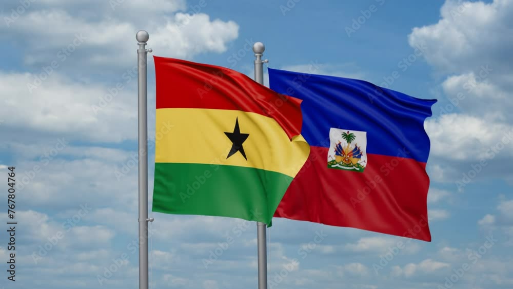 Haiti and Ghana two flags waving together, looped video, two country relations concept Haiti and Ghana two flags waving together, looped video, two country relations concept