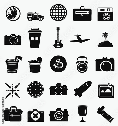 a set of black and white icons on a white background