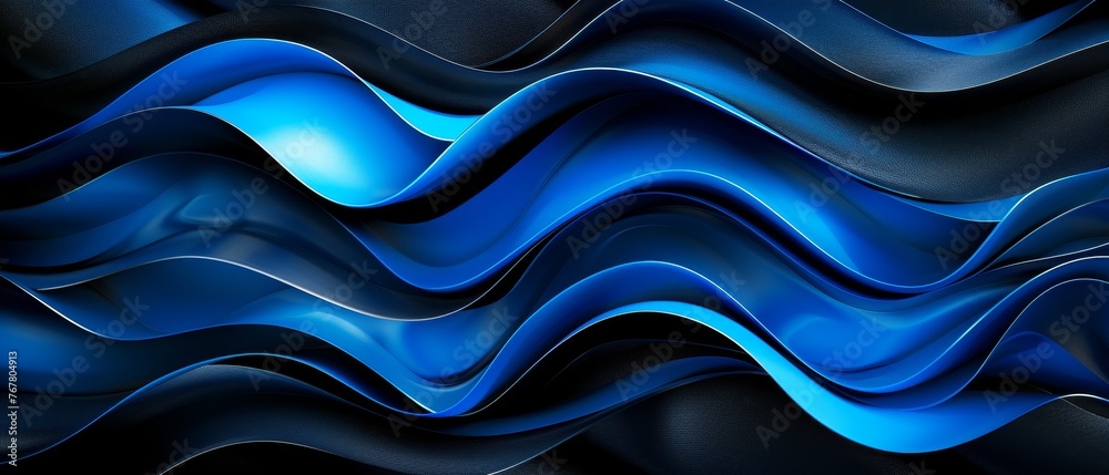 The sleek, glossy finish enhances the dynamic patterns of the luxurious black and blue abstract background. - obrazy, fototapety, plakaty 