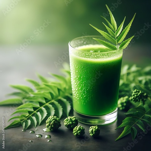 Neem harbal juice in a glass with well decoration for social media post healthy diet photo