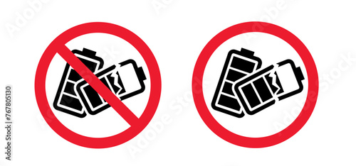 Empty alkaline, battery acid, leaking batteries. Electrical voltage warning. Dangerous batteries warning sign or icon. Batterie leak symbol. Safety, broken old battery. No toxic fumes.