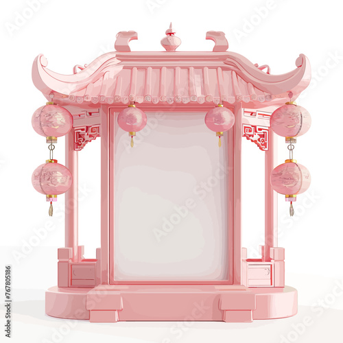 3D icon design, A pink architectural frame in the style of Chinese style with lanterns hanging on it