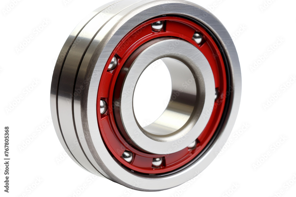 Scarlet Symphony: A Red and Silver Bearing. On a White or Clear Surface PNG Transparent Background. Scarlet Symphony: A Red and Silver Bearing. On a White or Clear Surface PNG Transparent Background.