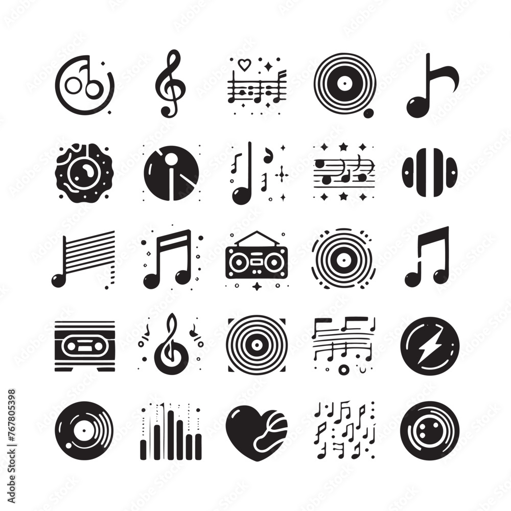 Vector Silhouette Set of Music Notes: Harmonious Collection of Musical Symbols- music notes vector stock. - obrazy, fototapety, plakaty 