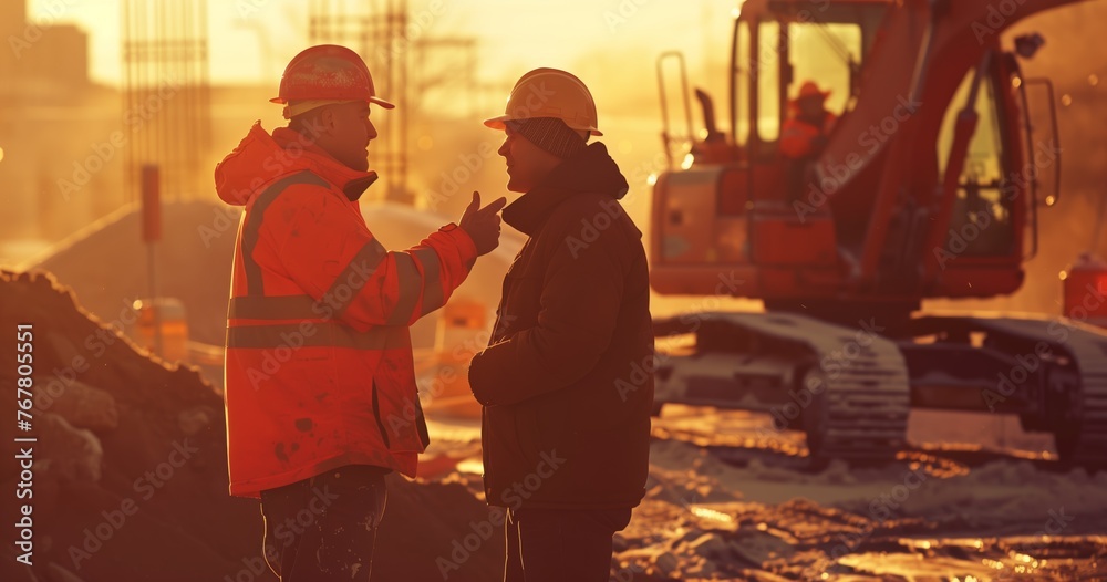 Sunrise Strategy Talk: Construction Workers and Machinery