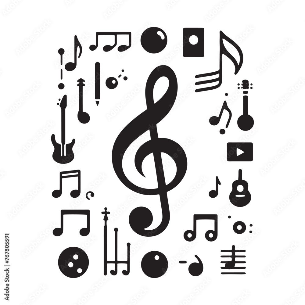 Fototapeta premium Vector Silhouette Set of Music Notes: Harmonious Collection of Musical Symbols- music notes vector stock.