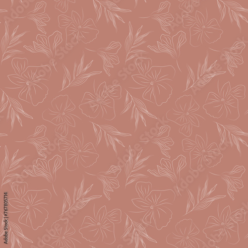 Vector seamless pattern with white flowers on a beige background. Ideal for clothing prints, textiles, wallpaper, wrapping paper, scrapbooking.