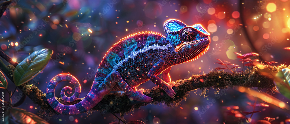 Vibrant Chameleon on a Branch Fantasy Art Vibrant Chameleon on a Branch Fantasy Art