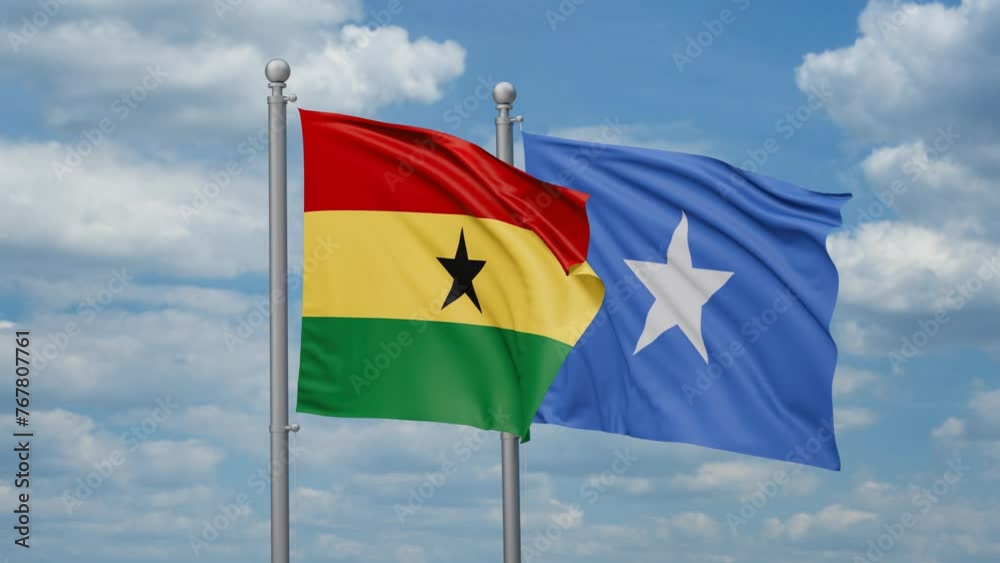 Somalia and Ghana two flags waving together, looped video, two country cooperation concept Somalia and Ghana two flags waving together, looped video, two country cooperation concept