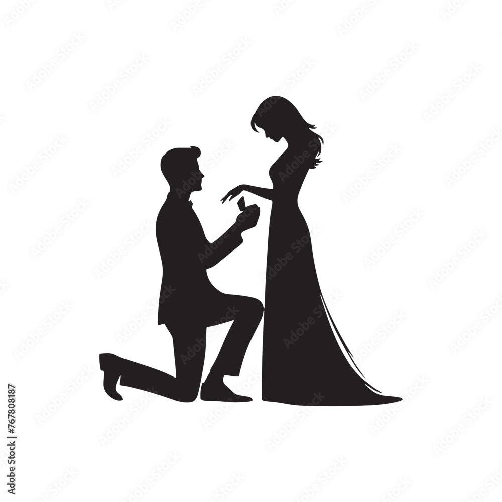 Vector Silhouette of Couple Proposing: Romantic Gesture Captured in Silhouette, proposing couple vector stock.