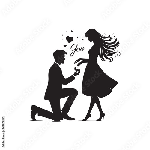 Vector Silhouette of Couple Proposing: Romantic Gesture Captured in Silhouette, proposing couple vector stock.