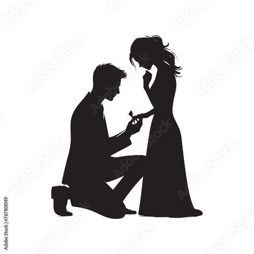 Vector Silhouette of Couple Proposing: Romantic Gesture Captured in Silhouette, proposing couple vector stock.