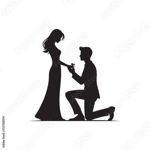 Vector Silhouette of Couple Proposing: Romantic Gesture Captured in Silhouette, proposing couple vector stock.