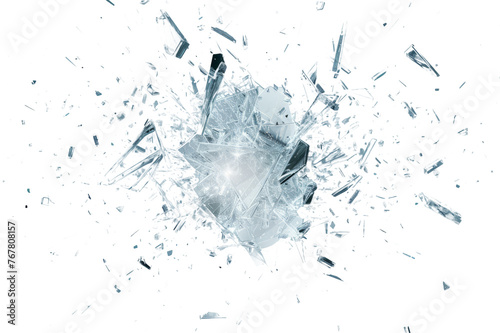 explosion that resembles shattered glass, with fragments radiating outward in a dynamic and abstract pattern. photo