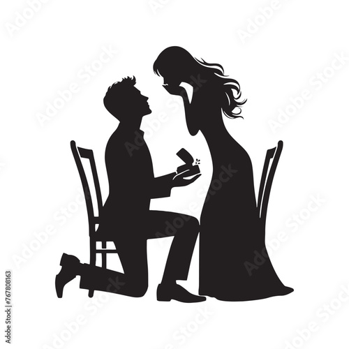 Vector Silhouette of Couple Proposing: Romantic Gesture Captured in Silhouette, proposing couple vector stock.