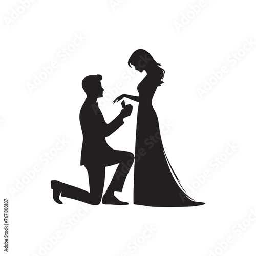 Vector Silhouette of Couple Proposing: Romantic Gesture Captured in Silhouette, proposing couple vector stock.