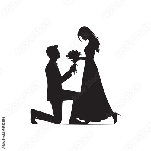 Vector Silhouette of Couple Proposing: Romantic Gesture Captured in Silhouette, proposing couple vector stock.