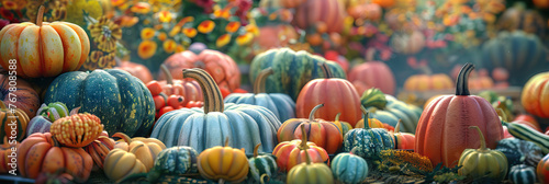 Colorful autumn pumpkins and gourds at farmer's market. Harvest and abundance