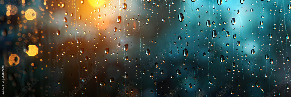 Close-up of raindrops on a windowpane, symbolizing introspection and contemplation - obrazy, fototapety, plakaty 