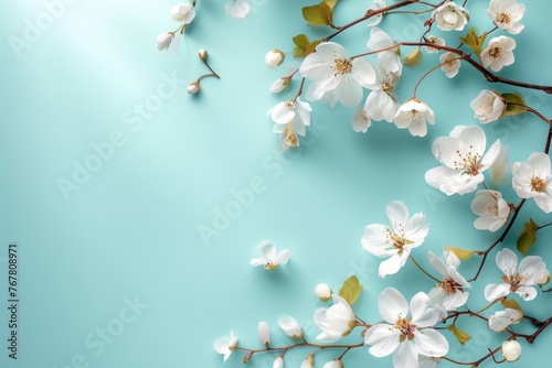 spring background; fresh flower on blue background.