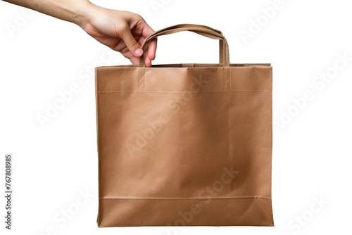 The Mystery Within: A Person Holding a Brown Paper Bag. On a White or Clear Surface PNG Transparent Background.