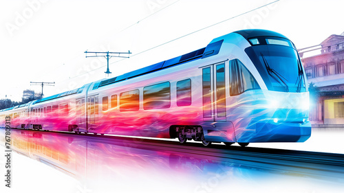 abstract high-speed train in blurry fast motion on a white background, the concept of modern public transport