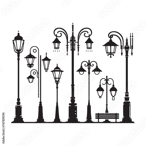 Vector Silhouette of Street Lamp: Urban Lighting Element in Simplified Form, street lamp vector stock.