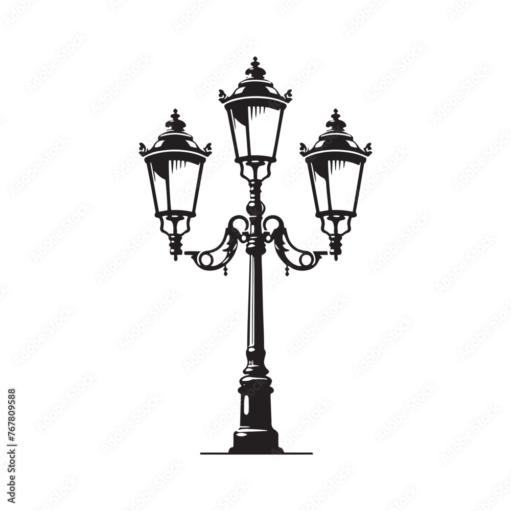 Vector Silhouette of Street Lamp: Urban Lighting Element in Simplified Form, street lamp vector stock.