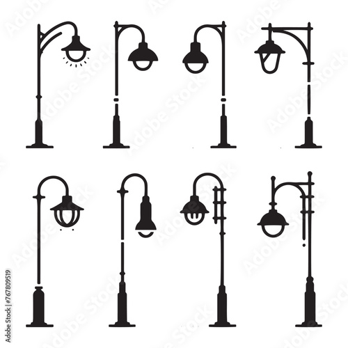 Vector Silhouette of Street Lamp: Urban Lighting Element in Simplified Form, street lamp vector stock.