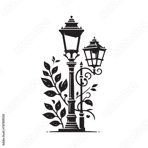 Vector Silhouette of Street Lamp: Urban Lighting Element in Simplified Form, street lamp vector stock.