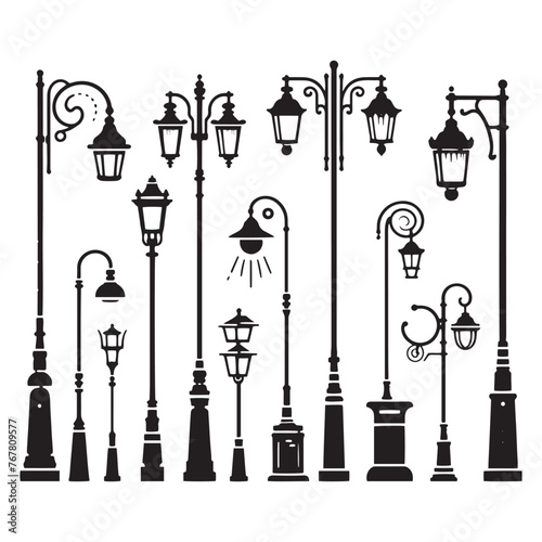 Vector Silhouette of Street Lamp: Urban Lighting Element in Simplified Form, street lamp vector stock.