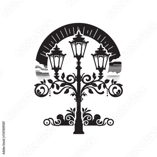 Vector Silhouette of Street Lamp: Urban Lighting Element in Simplified Form, street lamp vector stock.