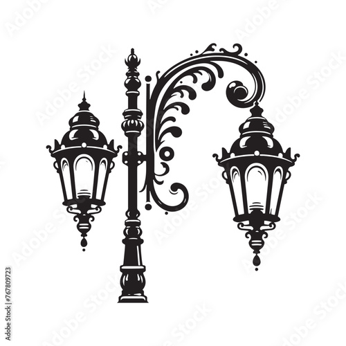 Vector Silhouette of Street Lamp: Urban Lighting Element in Simplified Form, street lamp vector stock.