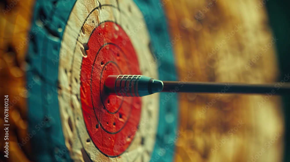 Archery - Target Hit: An archer's arrow hitting the bullseye on a target, showcasing precision and accuracy in archery Archery - Target Hit: An archer's arrow hitting the bullseye on a target, showcasing precision and accuracy in archery