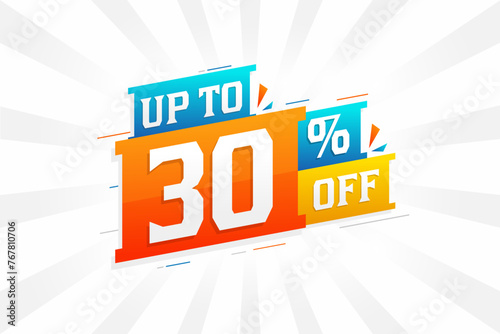 Sale of advertising campaign up to 30 Percent off promotional design.