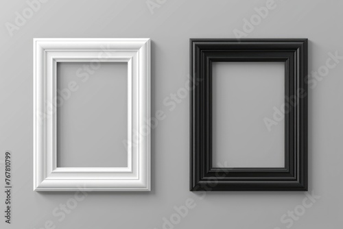 Black wood frame and white picture frame isolated on gray background. Object with clipping path © darshika