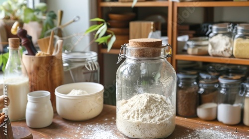 Glass Jar Filled With Flour on Wooden Table
