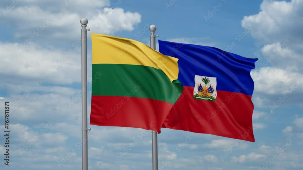 Haiti and Lithuania two flags waving together, looped video, two country relations concept Haiti and Lithuania two flags waving together, looped video, two country relations concept