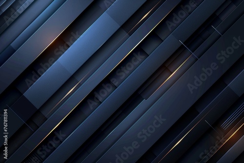 A luxurious, premium feel is conveyed by the sleek black and blue abstract background with geometric shapes and lines.