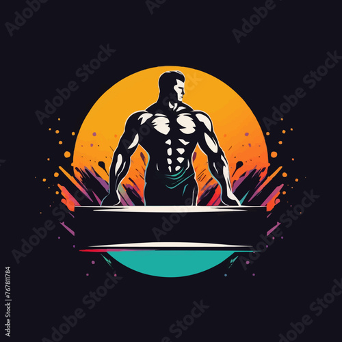 A man with a muscular build stands in front of a blank space
