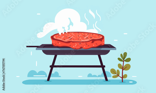 A cartoon of a steak on a grill with steam coming off it