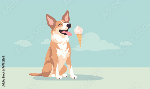 dog licking icecream vector flat minimalistic isolated vector style illustration