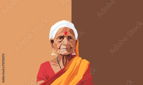 indian bharat old woman vector flat isolated vector style illustration