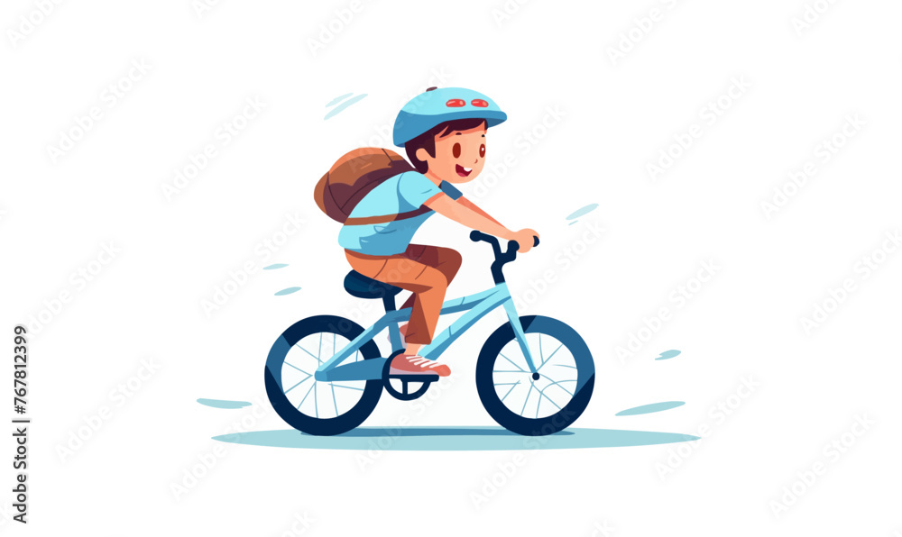 kid girl riding bicycle vector flat isolated illustration