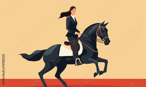 woman in suit riding horse vector flat isolated illustration