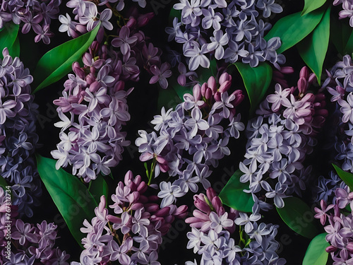 Blooming Lilacs. A close-up of a bunch of purple lilacs against a black background photo