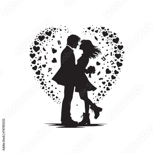 Vector Silhouette of Romantic Couple: Tender Moments in Simplified Form, romantic couple vector stock.