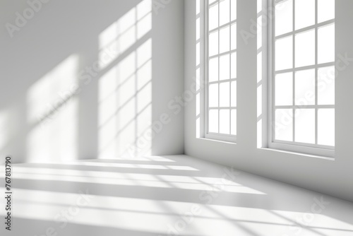 Product presentation in white studio with window shadows.